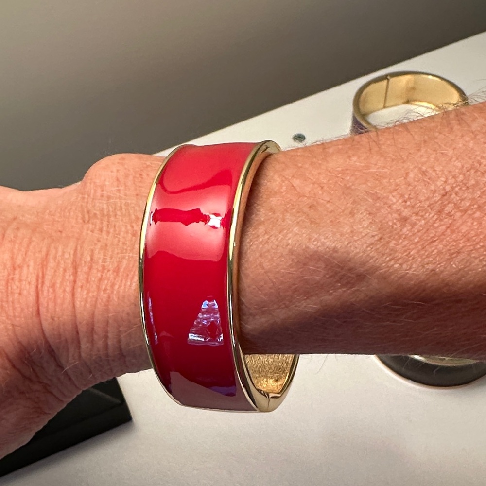 Enamel bangle bracelet with hinge opening